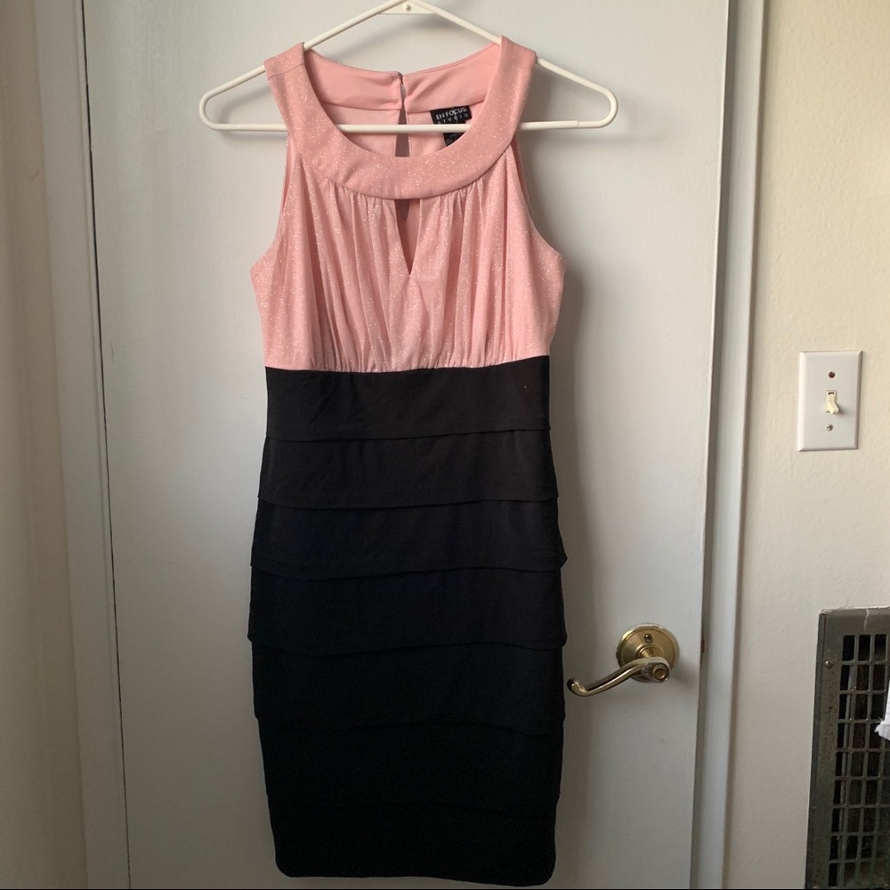 Pink and Black Dress with Ruffles in the Front